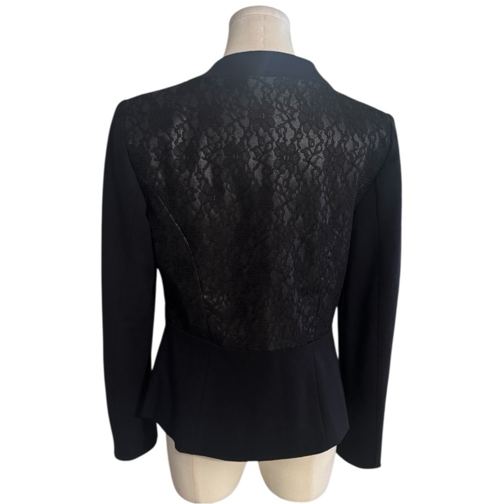 CACHE Black Lace Asymmetric Jacket Blazer Top Zipper Work Party Holiday 8 M VTG